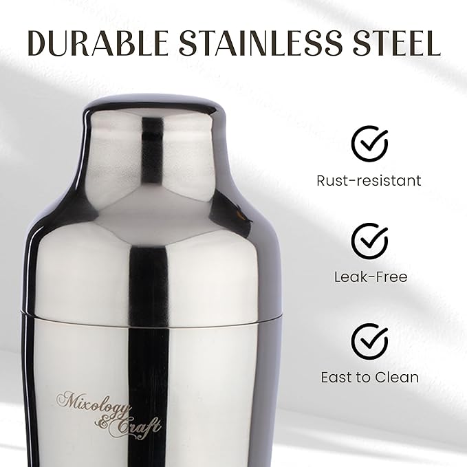 Mixology & Craft 11-Piece Cocktail Shaker Set, Bartender Kit with Stand, Stainless Steel Bar Tools, Dual Jiggers, Muddler & Pourers, Wood Display for Home Bar - Gift Ready (Silver)