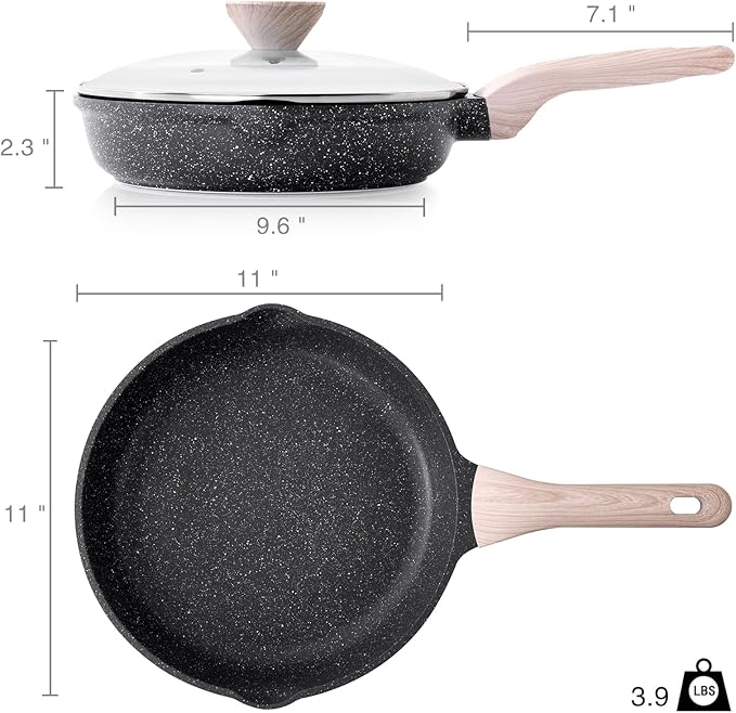 Kordisen Frying Pans Nonstick with Lid, 11 Inch Skillet with Lid, Induction Cooking Pan, Stay-Cool Handle, Compatible with All Stovetops, PFOA Free