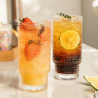 4 Pack Vintage Glassware Drinking Glasses Set, 16 oz Hobnail Glassware, Embossed Clear Water Tumbler, Cocktail Glass Cups for Kitchen and Bar, Perfect for Juice, Iced Coffee, Whiskey, Beer