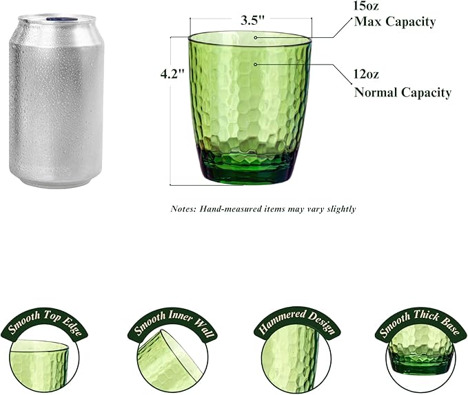 15oz Colorful Acrylic Glasses Drinkware (Set of 8), Hammered Design Unbreakable Plastic Tumblers, Reusable Plastic Drinking Glasses Cups, Stackable, BPA-Free, Dishwasher-Safe…