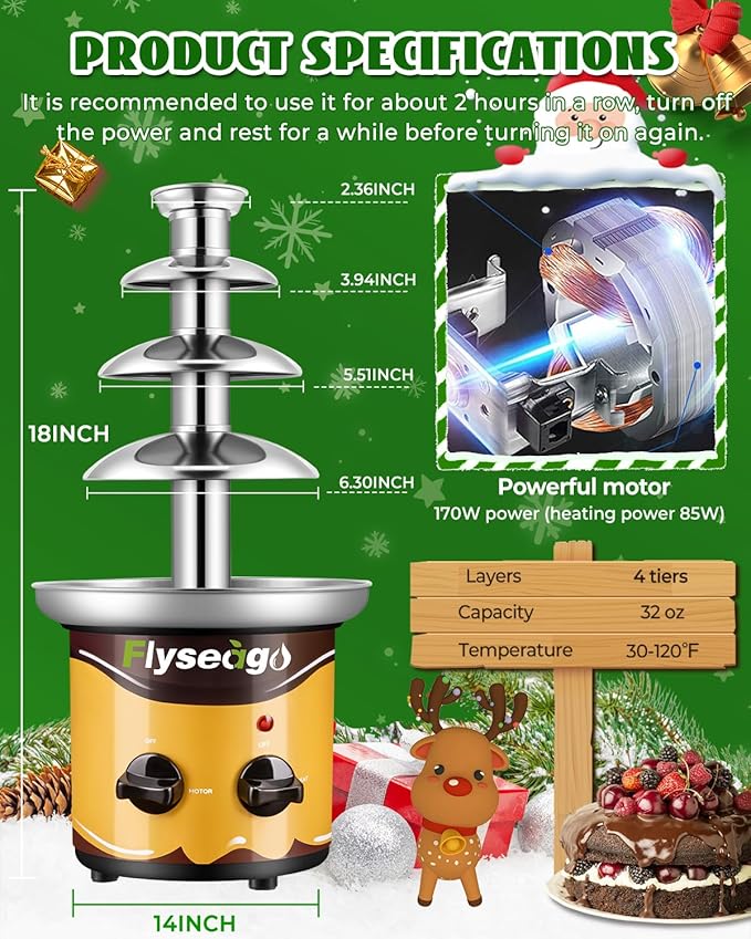 Chocolate Fountain Machine 4 Tiers Cheese Fountain Perfect for Nacho Cheese, Chocolate Sauce, Wedding, Party