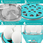 Elite Gourmet Easy Electric 7 Egg Capacity Soft, Medium, Hard-Boiled Cooker Poacher, Scrambled, Omelet Maker with Auto Shut-Off and Buzzer, BPA Free