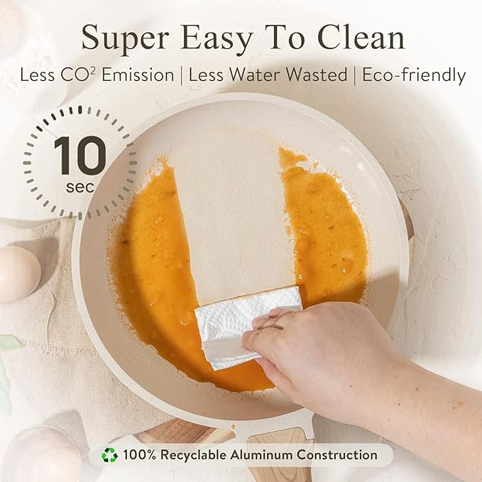 CAROTE Non Stick Frying Pan Skillet,10" Nonstick Fry Pan with Glass Lid, Egg Pan Omelet Pans, Granite Cookware PFOA Free White Granite, 10-Inch