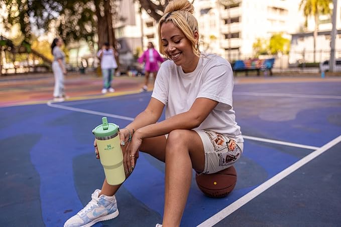 Stanley IceFlow Flip Straw Tumbler with Handle 20 oz | Twist On Lid and Flip Up Straw | Leak Resistant Water Bottle | Insulated Stainless Steel |BPA-Free | Citron