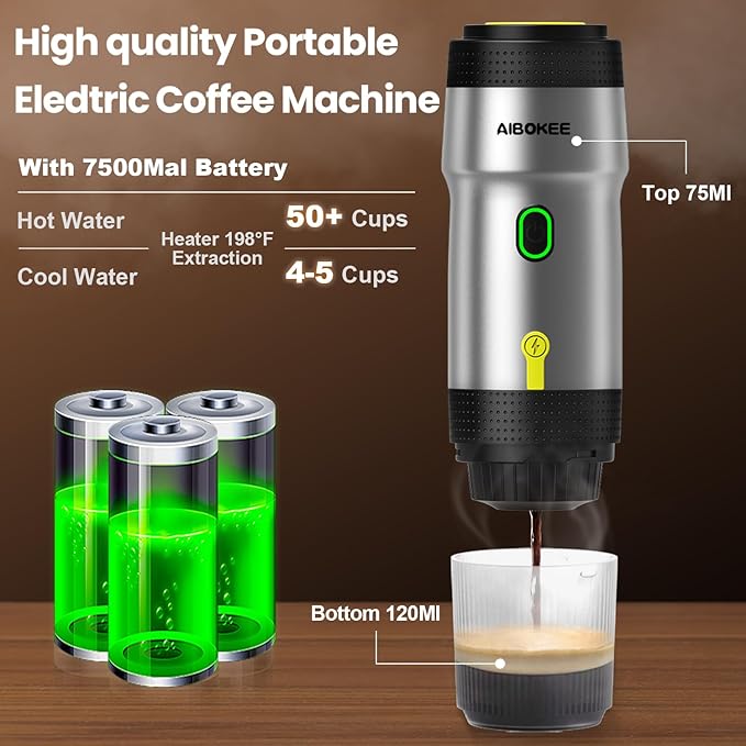 Portable Espresso Machine,3-in-1Portable Coffee Maker,20 Bar Mini Espresso Machine,Self-Heating Travel Coffee Maker Compatible with NS, DG Pods & Ground Coffee, for Camping Hiking,Office,RV