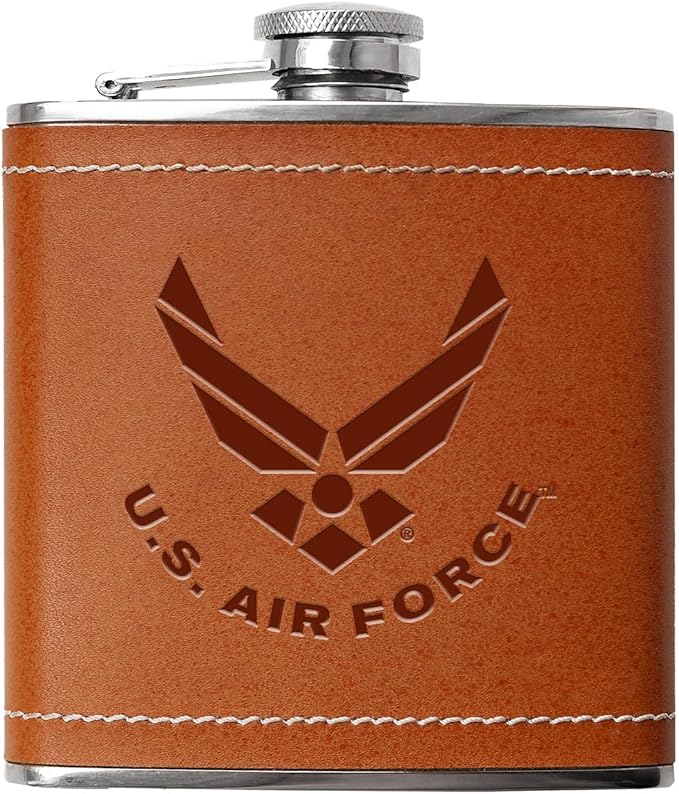 Air Force Flask & Card Gift Set - Leather-Wrapped USAF Flask with Rank Playing Cards | Disabled Vet Owned Business