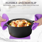 Silicone Silicone Trivet for Hot Dishes, 4 Pack Purple Heat Resistant Silicone Hot Pads Pot Holders for Kitchen Counter Non-Slip Trivets for Hot Pots and Pans, Small Dish Drying Mat & Spoon Rest