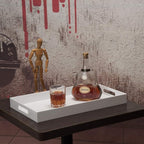 Glossy White Sturdy Acrylic Serving Tray with Handles-12x20 Inch-Serving Coffee Appetizer Breakfast-Kitchen Countertop Makeup Drawer Organizer-Vanity Table Ottoman Decorative Tray