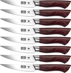 Steak Knife Set 8 Pieces, 4.5 Inch Super Sharp High Carbon Stainless Steel Steak Knife Set, Professional Premium Serrated Precise Cutting with Ergonomic Wood Handle