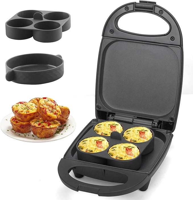 Egg Bite Maker with 2 Silicone Egg Molds for Breakfast Sandwiches, Breakfast Maker, Omelet Pan, Healthy Snacks or Desserts, Black