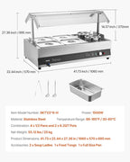 VEVOR Electric Soup Warmer, Two 6.34QT Pots & Four 1/2 Pans, Stainless Steel Commercial Food Warmer with 86~185°F Adjustable Temp, 1500W Bain Marie with Cover, Soup Station for Restaurant, Buffet