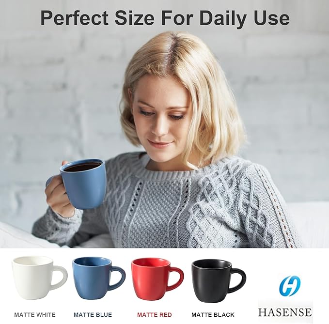 Hasense 7 Ounce Cappuccino Cups Set of 4 Perfect for Latte, Americano, Cafe Mocha and Tea, Ceramic Coffee Cups Ideal for Party Cafe Home and Kitchen, Microwave and Dishwasher safe, Blue