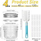 4 oz Glass Small Mason Jars, 40 Pack Regular Mouth Glass Canning Jars with Silver Aluminum Lids and Bands, Airtight Jam Jars for Food Storage, Fermenting, Honey, Dessert, DIY Candles Decor