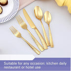 Silverware Set Flatware Set Gold Hammered Handle Cutlery Set Stainless Steel Shiny Mirror Polished Brass 20 Pieces Dishwasher Safe Service for 4