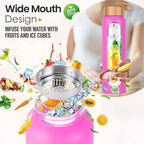 Aqulea Glass Water Bottles 32 Oz with Silicone Sleeve - BPA Free Reusable Wide Mouth Glass Motivational Water Bottles with Fruit Infuser – Leak Proof Borosilicate Water Bottle with Time Marker (Rose)