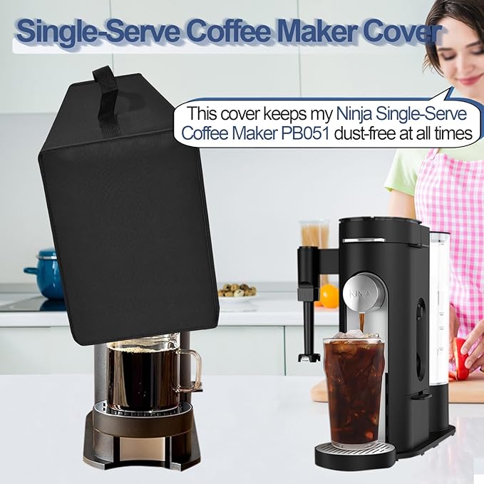 Coffee Maker Dust Cover for Ninja Pod & Grounds Specialty Single-Serve Coffee Maker PB051/PB051GB/PB051SG/PB051ST, Heavy Duty Waterproof Coffee Machine Protective Cover Case (Black)