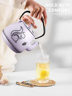 Toptier Teapot with Removable Infuser, Cast Iron Tea Kettle Stovetop Safe, Squirrel Design Tea Pot Coated with Enameled Interior for 32 Ounce (950 ml), Purple