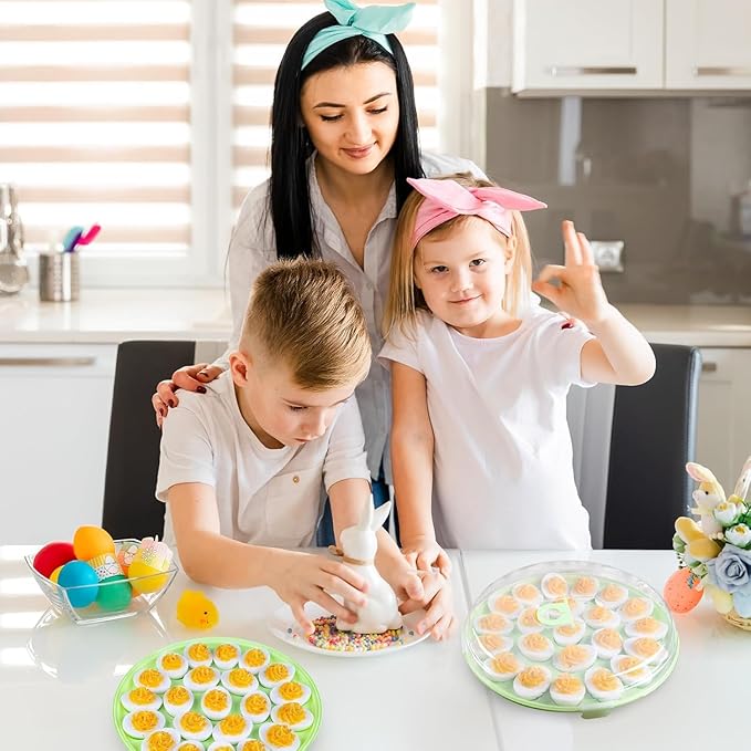 HANSGO Deviled Egg Containers with Lid, 3PCS Deviled Egg Platter Carrier Holder Trays with 66 Slots for Party and Home Kitchen, Green