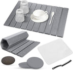 Premium Stone Dish Drying Mat – Large Foldable Kitchen Counter Mat, Super Absorbent Diatomaceous Earth with Coasters, Brush & Anti-Slip Pad – Fast Drying, Dark Gray