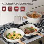 Kikcoin Pots and Pans Set Non Stick 31 Piece Kitchen Nonstick Cooking Cookware Sets with Grill Pan Saucepan Baking Sheet Utensil, Cream White