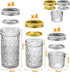 SPANLA 12 Pack Glass Mason Canning Jars With Regular Lids, Ideal for Jam, Jelly, Honey, Wedding Favors, Shower Favors, Baby Foods DIY Spice Jars - 4 OZ x 4, 8 OZ x 4, 12 OZ x 4