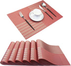 PIGCHCY Placemats Set of 6 Vinyl Placemats for Dinner Table, Washable Heat-Resistant Table Mats Non-Slip Placemats Indoor Outdoor (18x12 inch Red)