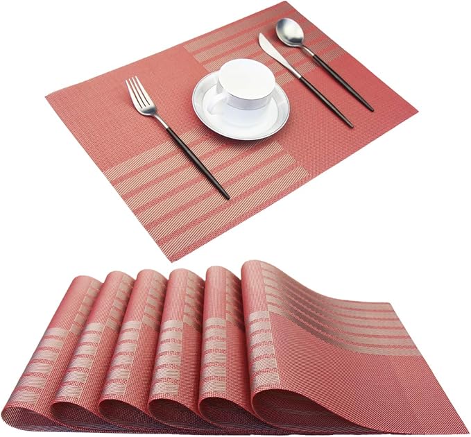 PIGCHCY Placemats Set of 6 Vinyl Placemats for Dinner Table, Washable Heat-Resistant Table Mats Non-Slip Placemats Indoor Outdoor (18x12 inch Red)