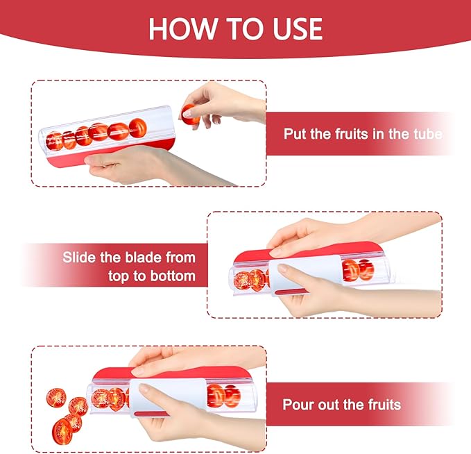 Tomato Slicer, Multi-Purpose Grape Slicer Kitchen Gadget, Tomato, Cherry, Fruit Cutter Fruit Tools into 2 Pieces (Red)