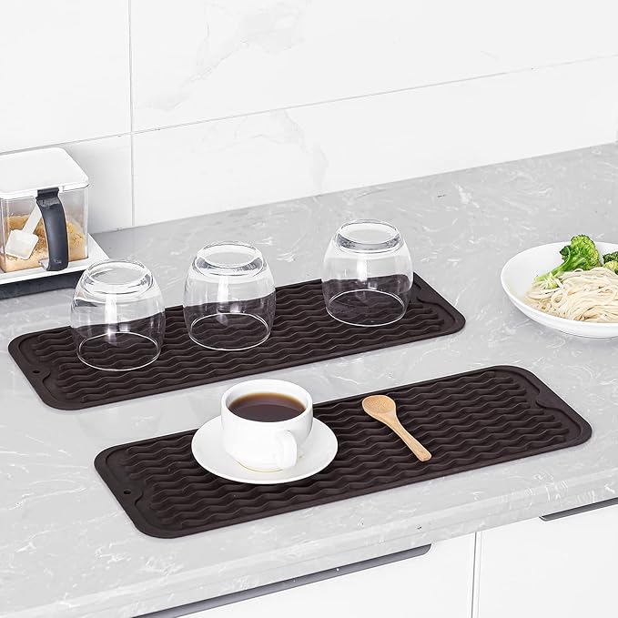Silicone Dish Drying Mat for Multiple Usage,Easy clean,Eco-friendly,Heat-resistant Silicone Mat for Kitchen Counter,Sink,Bar,Bottle,or Cup Coffee M 17 inches x 6 inches