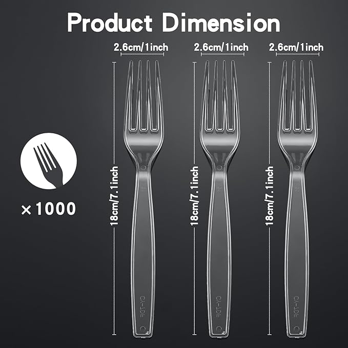 1000 Count Extra Heavy Duty Clear Plastic Forks Disposable, BPA-Free, Heat Resistant, Durable Disposable Forks Bulk for Catering & Events - Plastic Forks heavy duty for Party Supplies