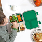 Stainless Steel Kids Leak-Resistant Bento Lunch Box, 3-Compartments with Silicone Container, Dishwasher-Safe, Child-Friendly Design for School, Picnics & Travel,BPA-Free (Green)