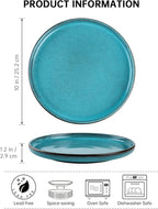 Henten Home 10 Inch Ceramic Dinner Plates, Porcelain Pasta Plates Set of 4, Fluted Round Plates for Kitchen, Steak, Salad Stonware Dishes, Scratch Resistant, Dishwasher & Microwave Safe (Aqua)