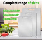 Stainless Steel Cutting Board, 3 PCS Double Sided Cutting Boards for Kitchen, SUS 316 Food-Grade Non Toxic Stainless Steel Chopping Board for Meat, Fruit and Vegetable