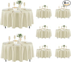 Fitable 8 Pack Round Tablecloths: Stain Resistant Wrinkle Free Circle Table Clothes, Washable Reusable Polyester Table Covers for Wedding Party Birthday Banquet Reception(Ivory, 70 Inch)
