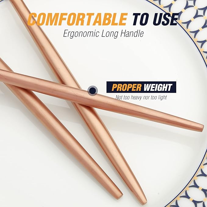 BirdyFly Matte Rose Gold Silverware Set, 20 Piece Stainless Steel Flatware Set Service for 4, Matte Rose Gold Cutlery Set, Include Knives/Forks/Spoons, Dishwasher Safe