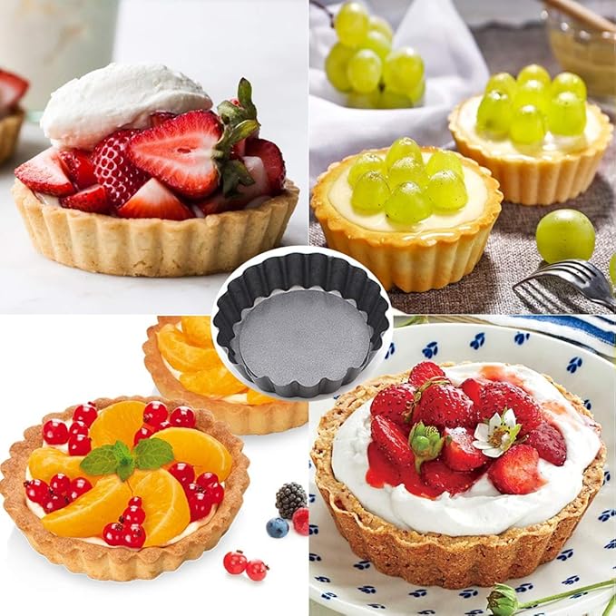 Mini Tart Pans, Nonstick 4 Inch Mini Quiche Pan Removable Bottom Tart Pan Set of 6 (4-Inch)