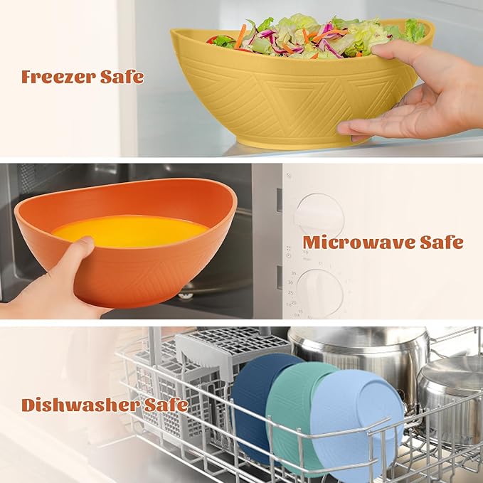 Homienly 60oz Wheat Straw Bowls Set of 6 Salad bowls Large Capacity Popcorn Bowl Unbreakable Serving Bowls Microwave & Dishwasher Safe Bowl Set Alternative for Plastic Bowls for Kitchen - Multi-colors