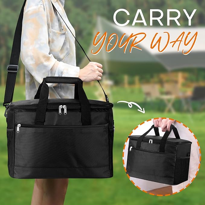 Collapsible Cooler Bags Insulated, 48 Cans Soft Cooler with Front Zipper Pocket & Shoulder Strap, Portable Leakproof Soft Sided Coolers for Camping/Beach/Picnic/Travel - Black