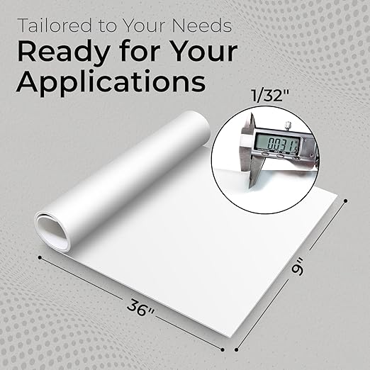 Exactly Rubber - White Silicone Sheet, 60A Durometer Silicone Mat, Food-Grade Rubber Mat with -80 to 450°F Temperature Resistance, 400% Elongation, Silicone Placemat Made in The USA, 1/32 x 9” x 36”
