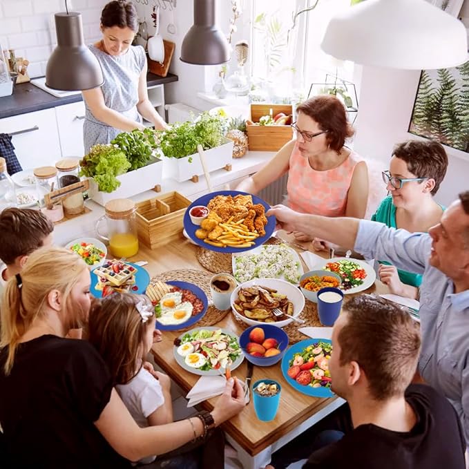 Homienly Dinnerware Sets Plates and Bowls Sets Wheat Straw Dish Set Service for 4 Alternative to Plastic Plates Cups Lightweight & Unbreakable Dishes Set for Kitche Outdoor Camping 16 PCS-Island