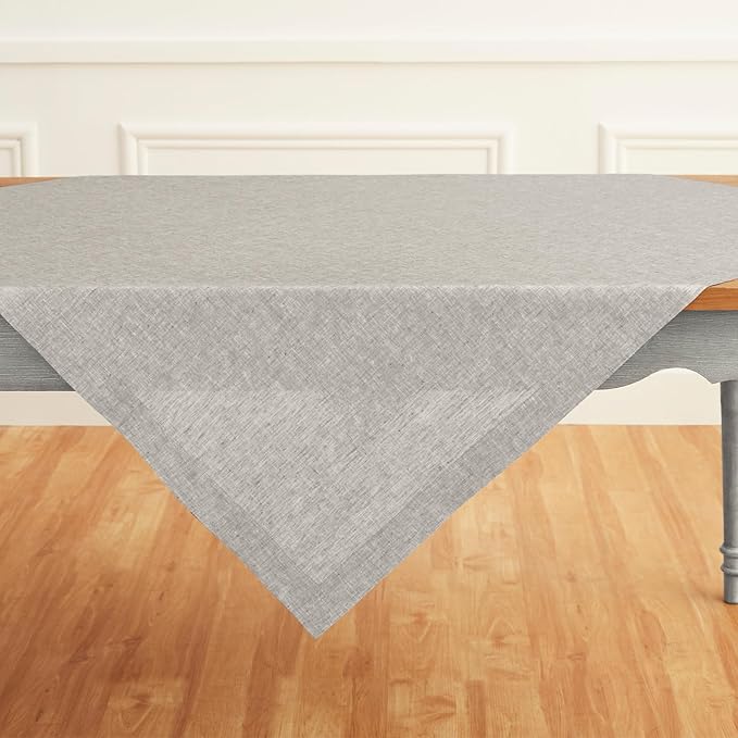 Solino Home Linen Tablecloth 52 x 52 Inch - 100% Pure Linen Square Table Throw - Athena, Machine Washable Oyster Grey Tablecloth for Summer, Fall, Autumn, Halloween