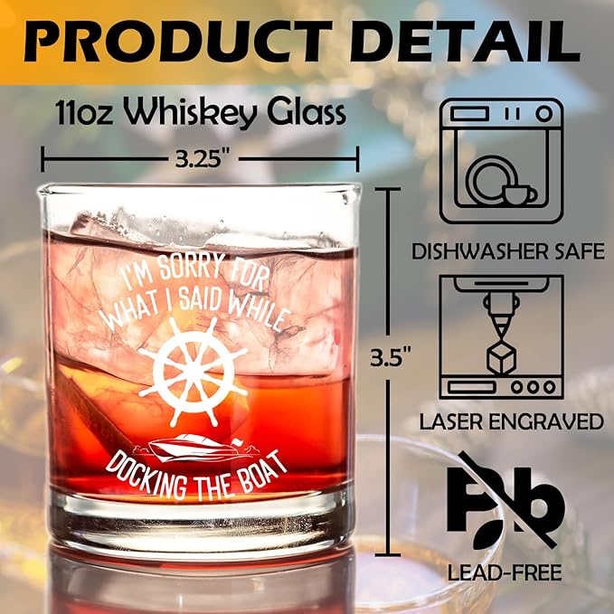 kunlisa I'm Sorry for What I Said While Docking the Boat Whiskey Glasses, Nautical Gifts for Sailors, Boat Captain Gifts, 10 oz Drinking Rocks Glasses for Men Whisky Cocktail Scotch Bourbon Liquor