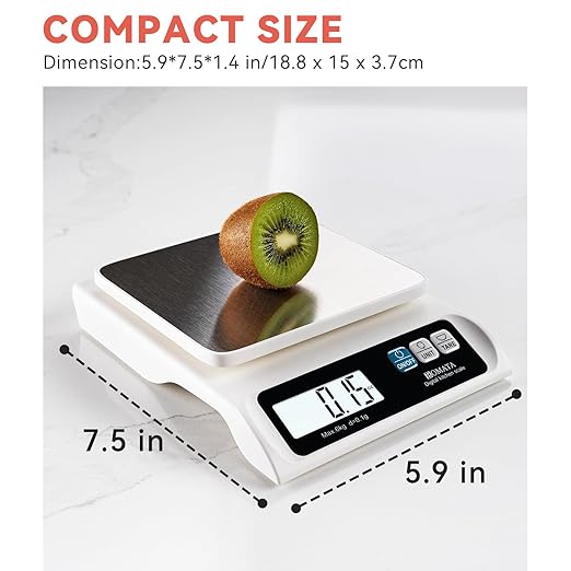 BOMATA 0.1g/ 13lb Food Scale, USB Rechargeable, Digital Kitchen Scale with Removable Stainless Steel Pan, Backlit LCD Display, for Cooking, Baking B621 White