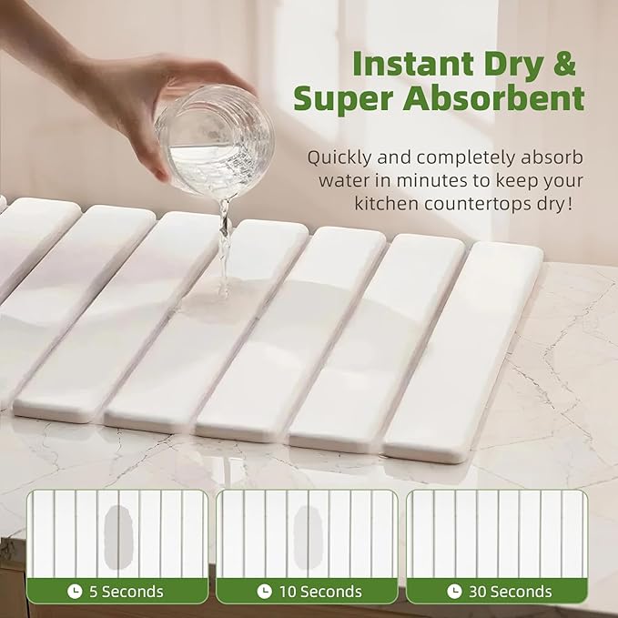 Large Stone Dish Drying Mat for Kitchen Counter,Foldable Water Absorbing Diatomaceous Earth Dish Drying Mat,Quick Dry Stone Dishes Mats for Countertop Bottles Utensils Cups,24"L x 16"W