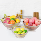3 Pack Strainers for Kitchen, 18/8 Stainless Steel Colander, Fine Mesh Strainer for Pasta, Rice and Fruit, Sieve for Strain, Drain, Rinse or Steam (5-Quart, 4-Quart and 3-Quart)