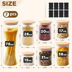 Glass Food Storage Jars, Glass Jars with Bamboo Lids, Kitchen Storage Jars, Canisters with Airtight Lids for Spice, Coffee, Cookie, Set of 7, Pantry Organizers