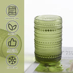 Hobnail Drinking Glasses Set of 6, Vintage Colored Glassware 14.5oz, Tall Beverage Glass Cups for Water, Juice, Cocktail (Green)