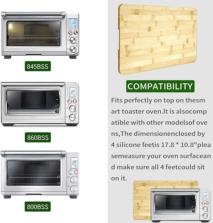 GCQ 17.8" × 10.8" Bamboo Cutting Board for Breville 860BSS 845BSS BOV800XL Smart Oven, Convection Toaster Oven Accessories With Heat-Resistant Non-Skid Silicone Feet,100% Natural Organic Bamboo