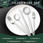 40-Piece Silverware Set for 8, CEKEE Stainless Steel Flatware Cutlery Set Included Knife Spoon and Fork, Kitchen Utensils Set for Home Hotel Wedding Restaurant - Mirror Polished & Dishwasher Safe
