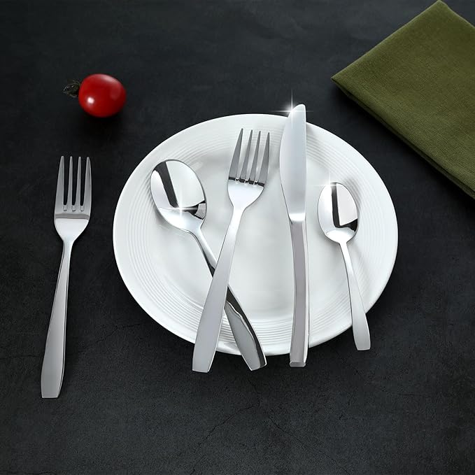 Silverware Set, 30-Piece Flatware Set Cutlery Set Premium 18/10 Stainless Steel,Including Steak Knife Fork and Spoon,Dishwasher Safe,for Home Kitchen Restaurant Wedding